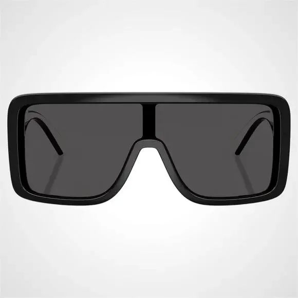 New Dolce & Gabbana Sunglasses Black Rectangle Shield Aviator Mask White Logo